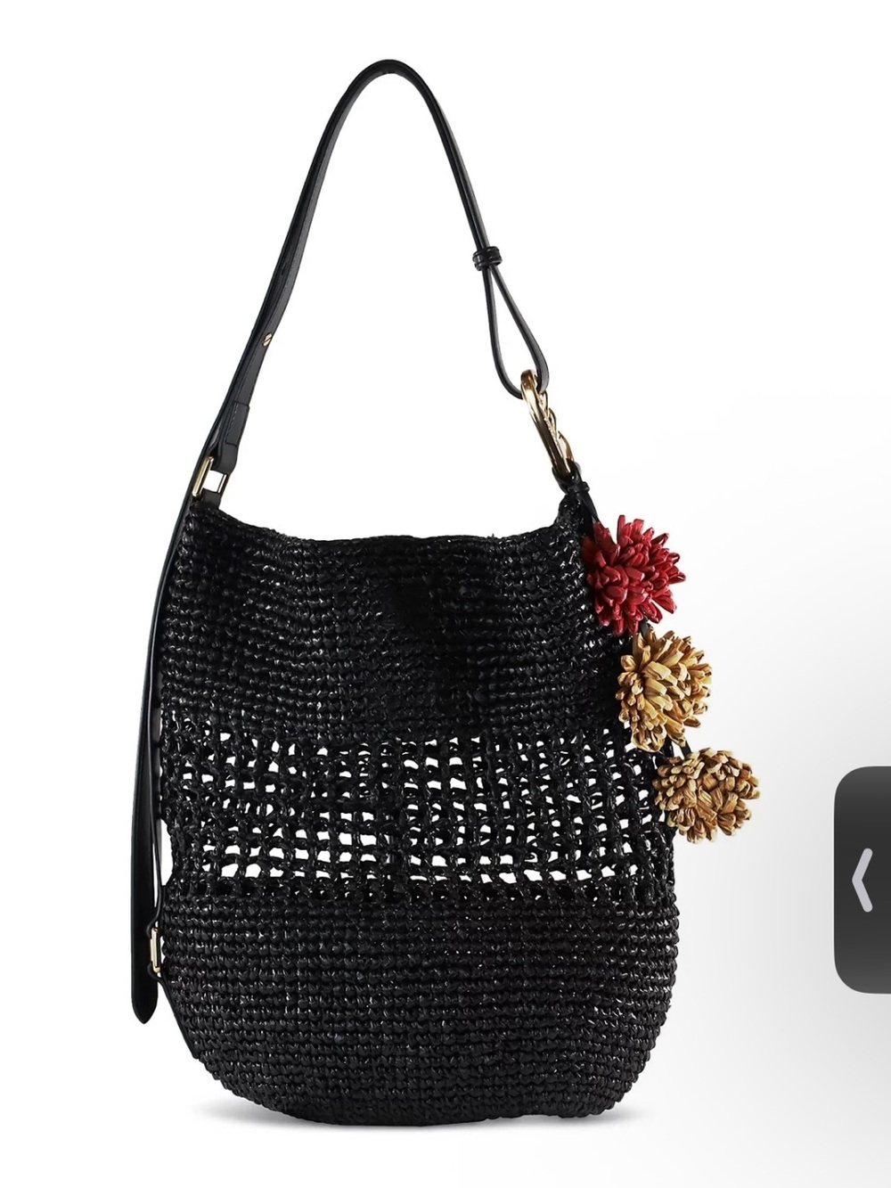 NWT Sam Edelman Marcie Open Weave Raffia Bucket Bag Black